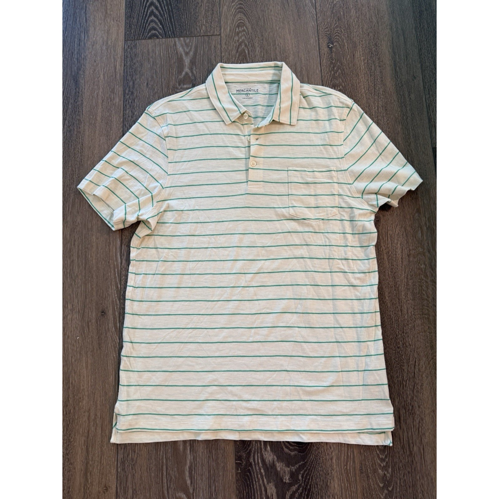 JCrew Mens Short Sleeve Polo Shirt Light Yellow Green Stripe Size Large
